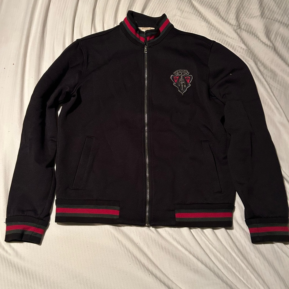 Gucci Black and Red Bomber Jacket with Ribbed Trim